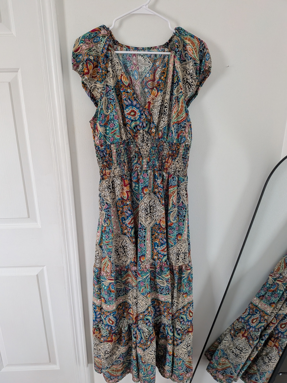 SHEIN Teal Multi Paisley V-Neck Tiered Maxi Dress